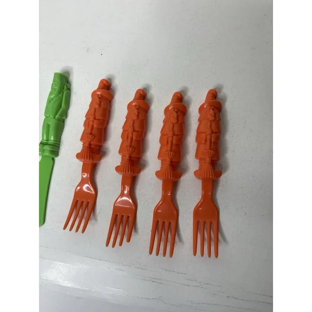 Vintage Halloween Plastic Cutlery Fork Knife Frankenstein Witch Set of 7